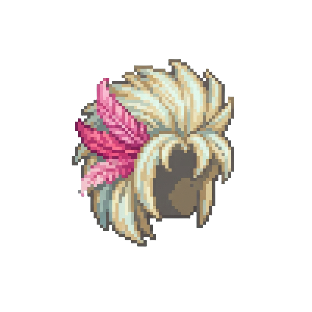 A Towering Frosted Blonde Teased Mane with Pink Feathers