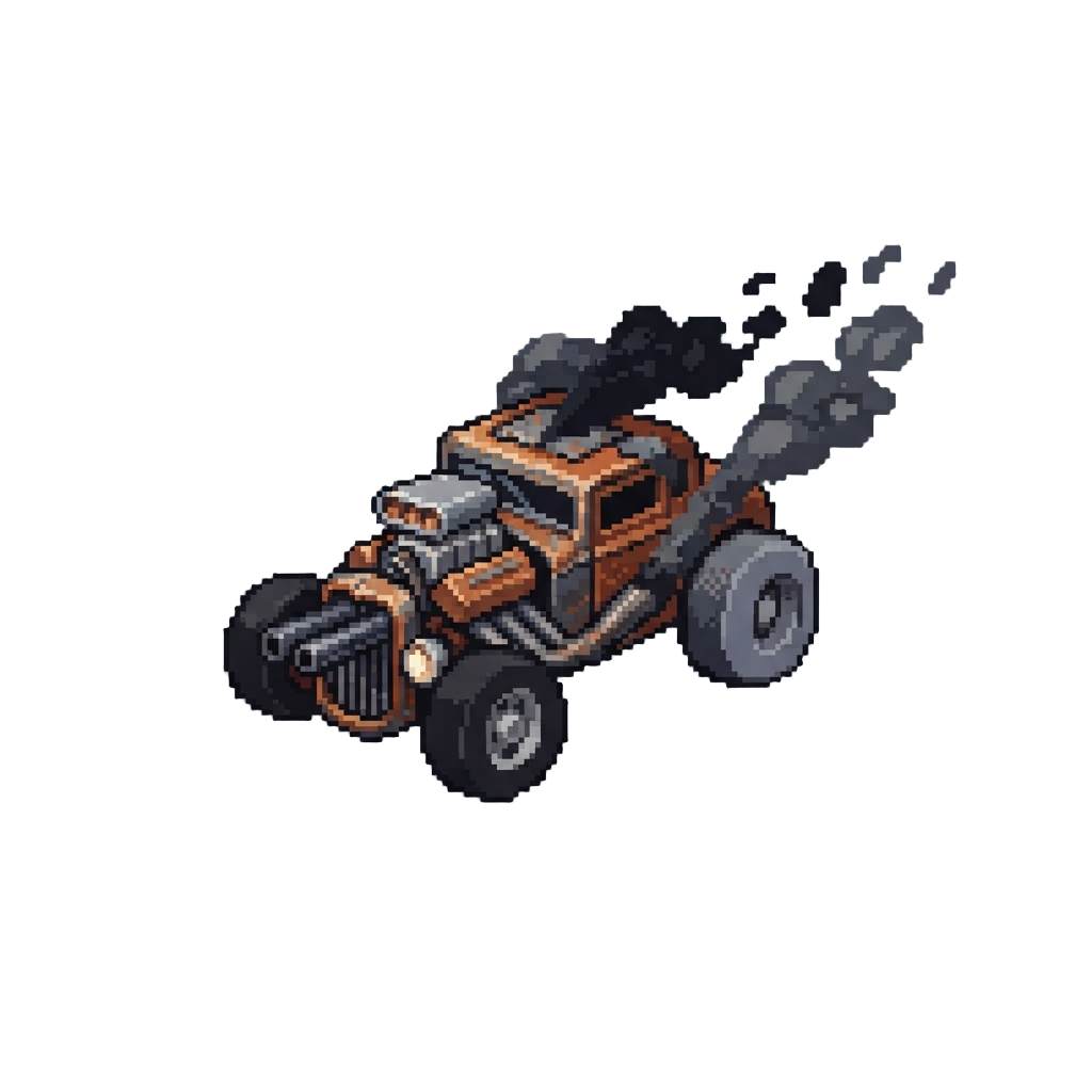 A Double-barreled Wasteland Hot Rod Spewing Black Smoke