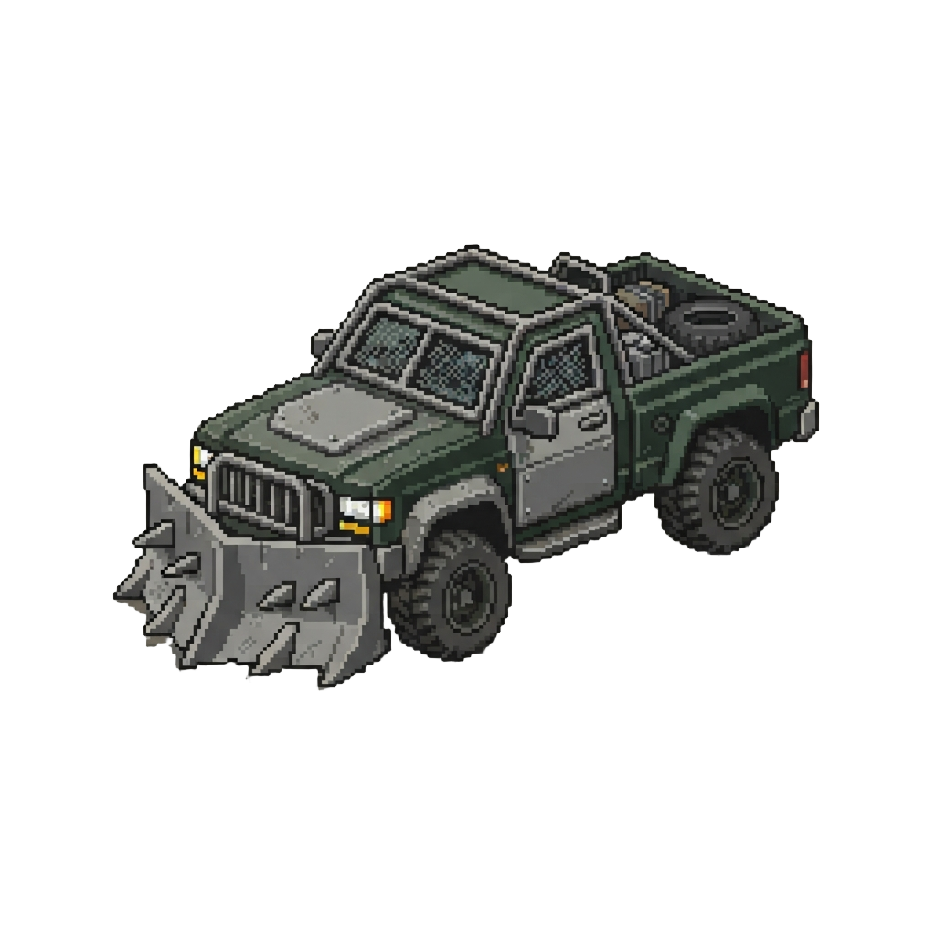 A Armored Pickup Truck Fitted with Massive Front Plows