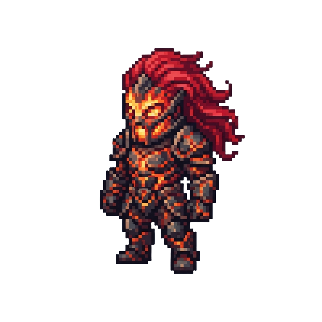 Lava Fire Suit with Molten Flaming Mask and Crimson Red Hair