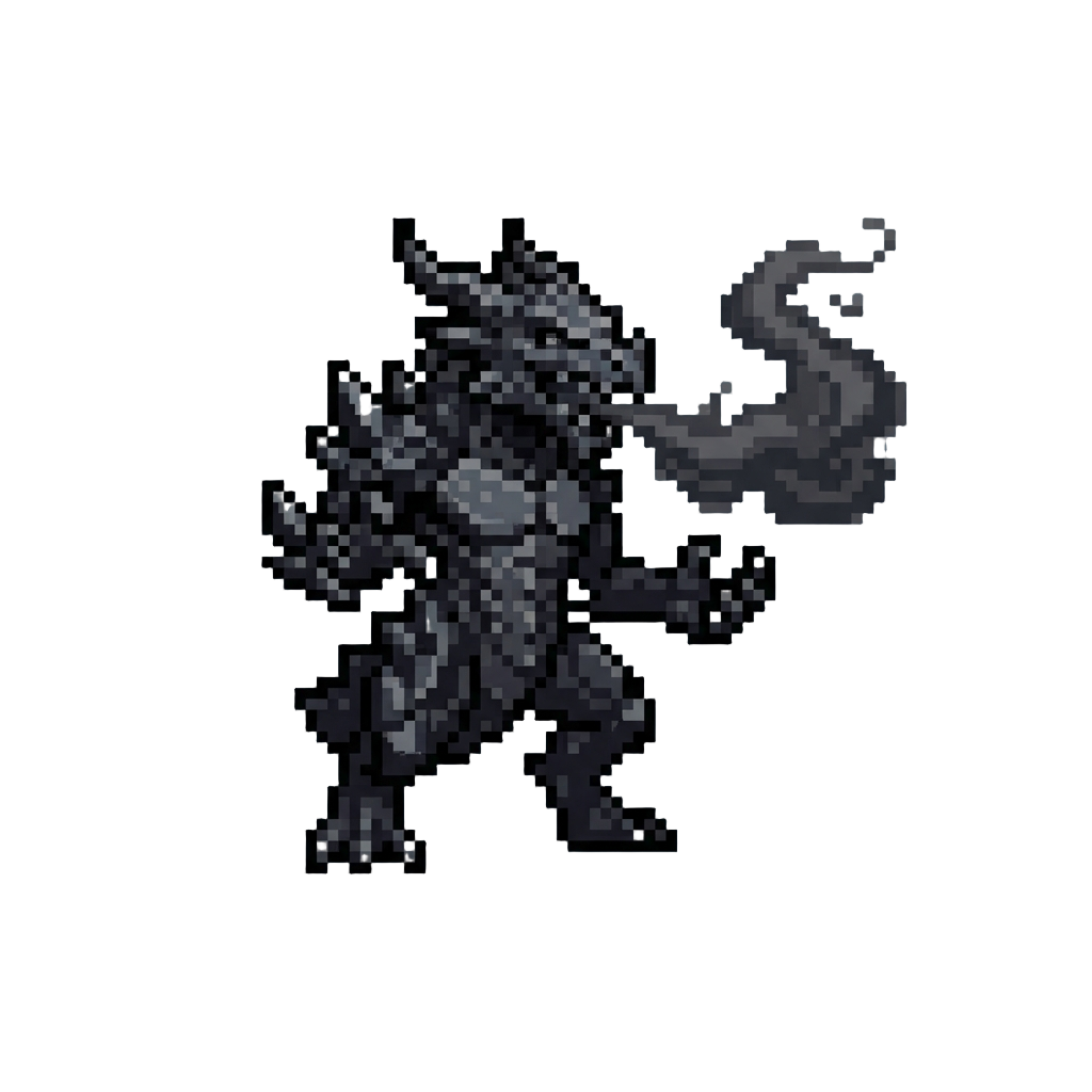 A Terrifying Obsidian Dragon-humanoid Breathing Dark Smoke
