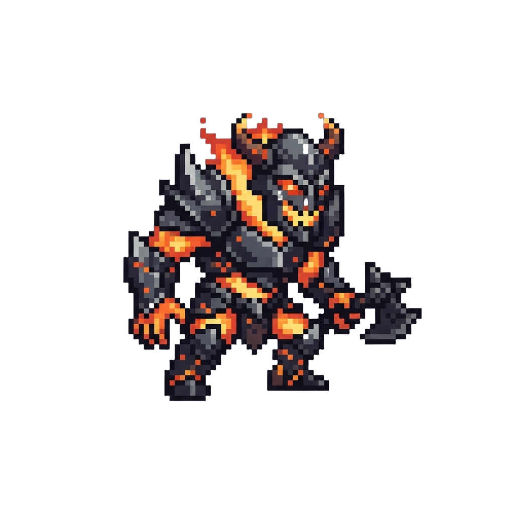 A Fiery Pit Fiend with Obsidian Armor and Burning Eyes