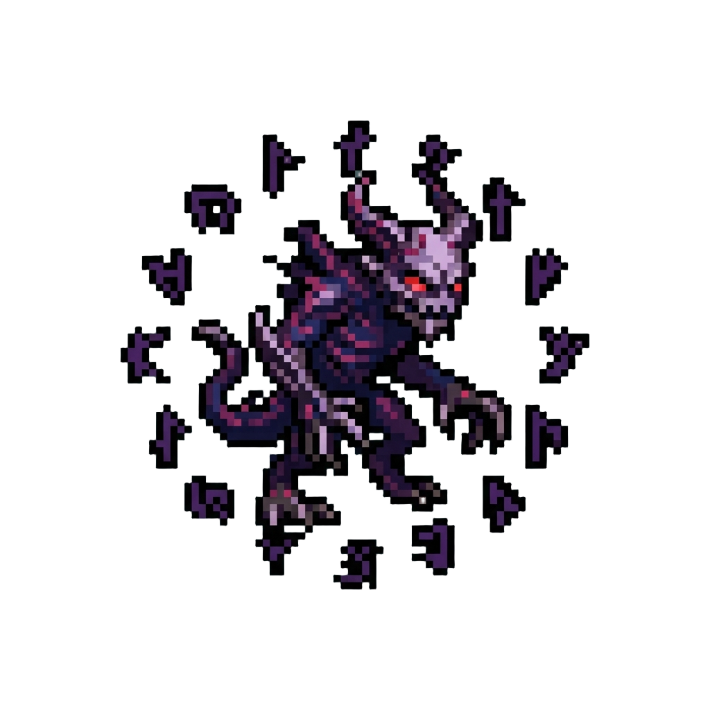 A Void-corrupted Fiend Surrounded by Dark Runes