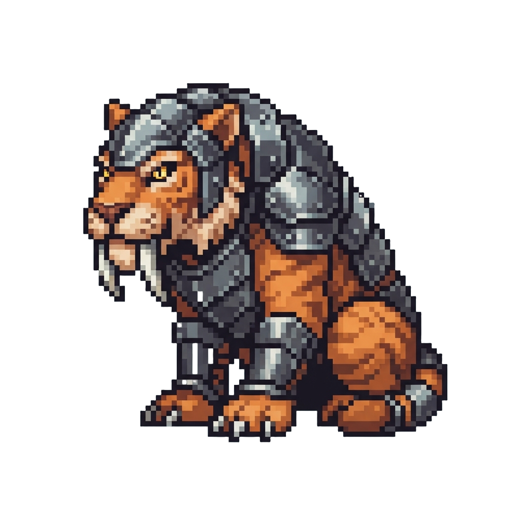 A Colossal Armored Saber-toothed Tiger with Razor-sharp Fangs