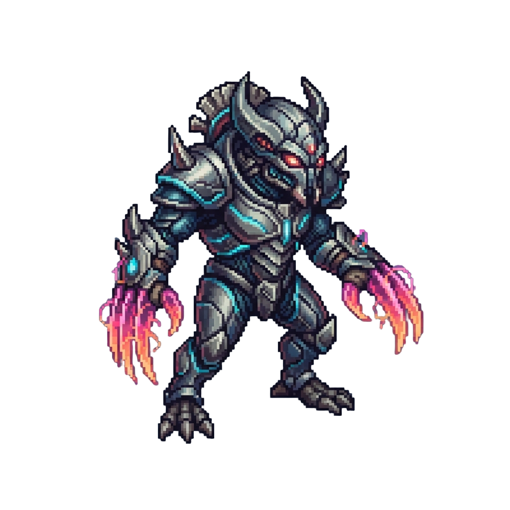 A Cyber-alien Warlord with Metallic Carapace and Plasma Claws