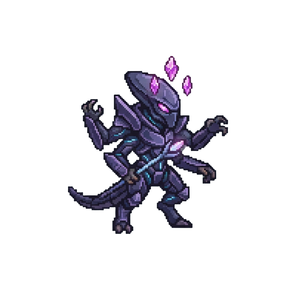 A Four-armed Cosmic Stalker with Floating Crystal Eyes