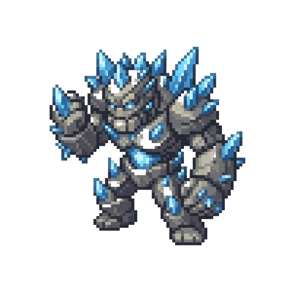 A Towering Stone Colossus Covered in Crystalline Spikes