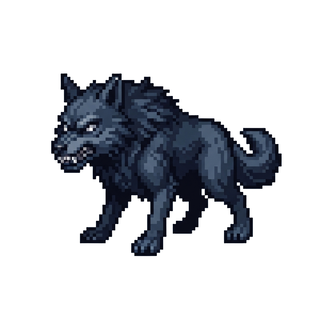 A Ferocious Giant Shadow Wolf with Glowing Silver Eyes
