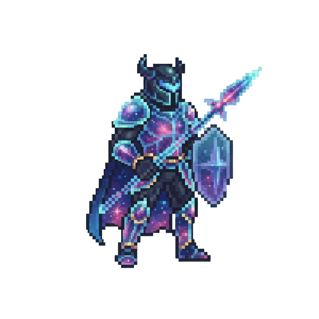 A Glowing Nebula-infused Hunter with Translucent Armor