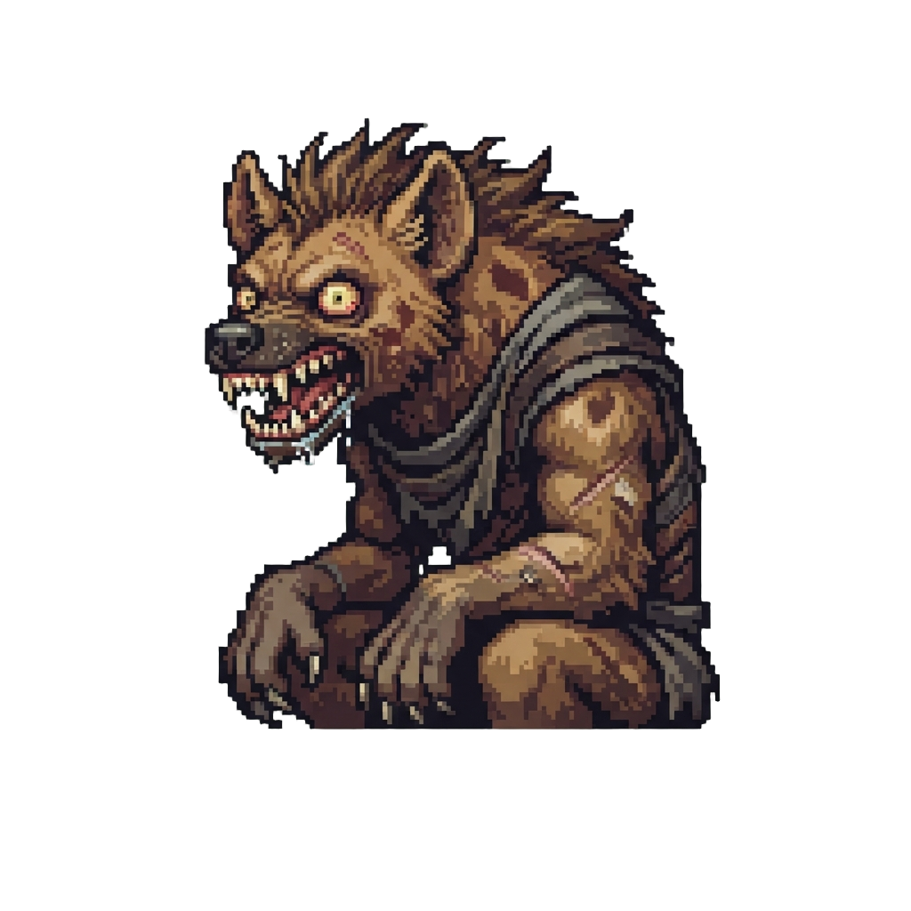 A Giant Rabid Hyena-humanoid with Menacing Teeth