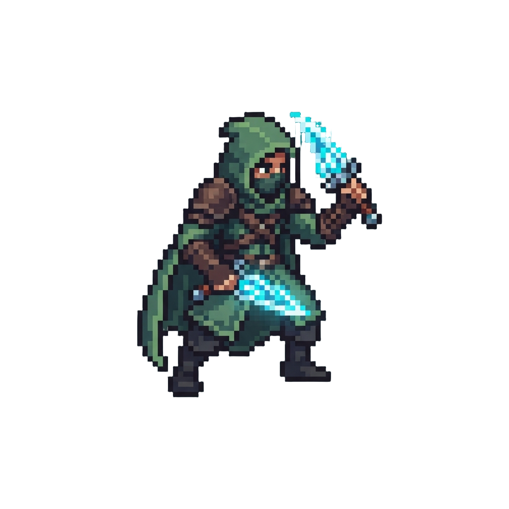 A Dual-blade Ranger Form Wielding Twin Glowing Energy Daggers