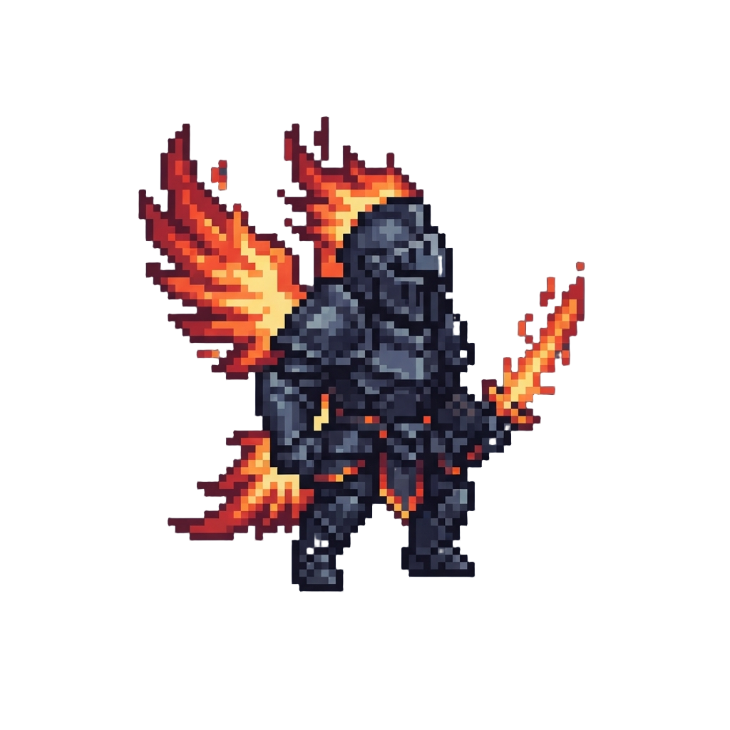A Mythic Phoenix Warrior Form with Flaming Crest Wings and Obsidian Plate