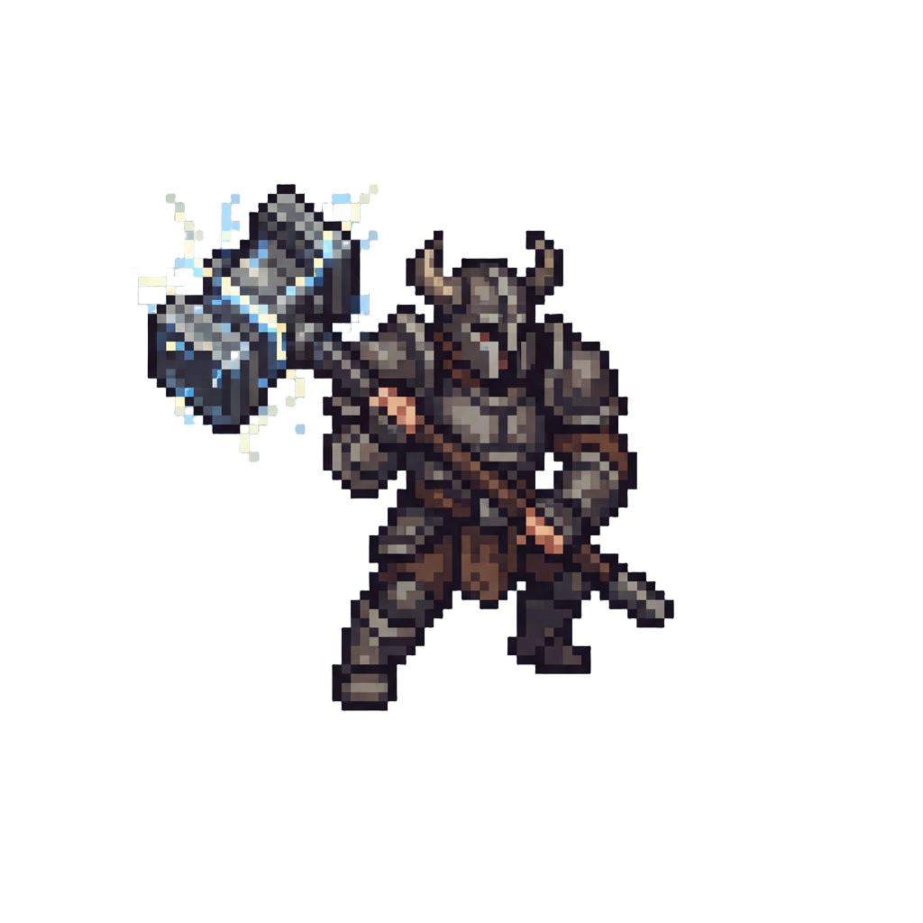 A Heavy-hammer Berserker Form Carrying a Giant Crackling Warhammer