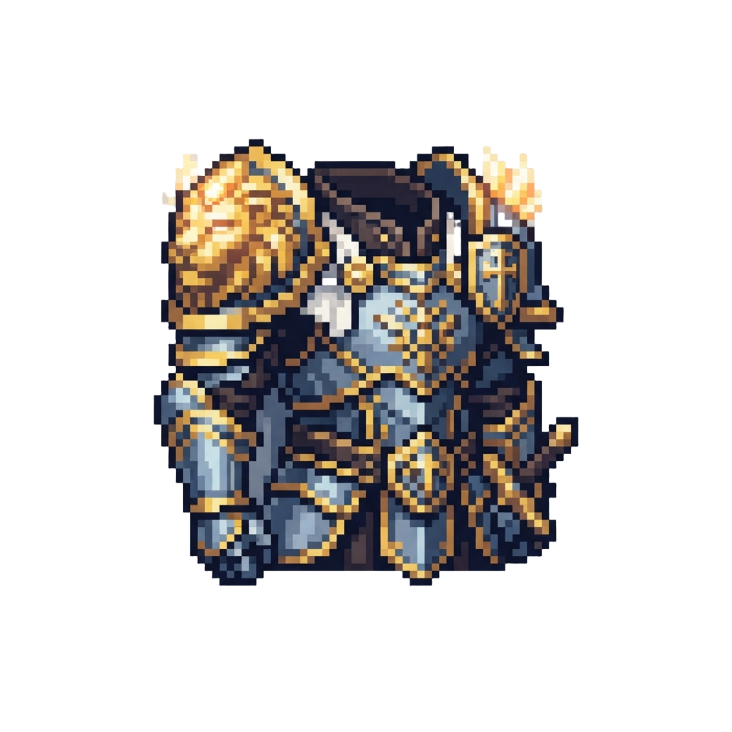 A High-tier Paladin Form with Radiant Crest Shoulder-guards and Golden Trim