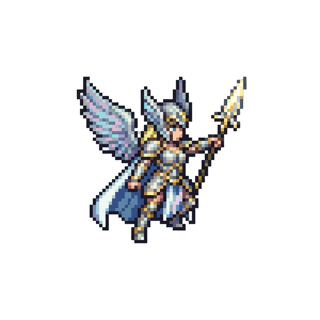 An Apex Valkyrie Form with Iridescent Silver Wings and Radiant Spear