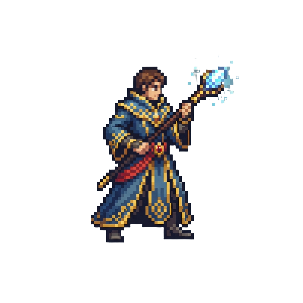 An Empowered Magical Hero Form with Glowing Staff and Embellished Robe