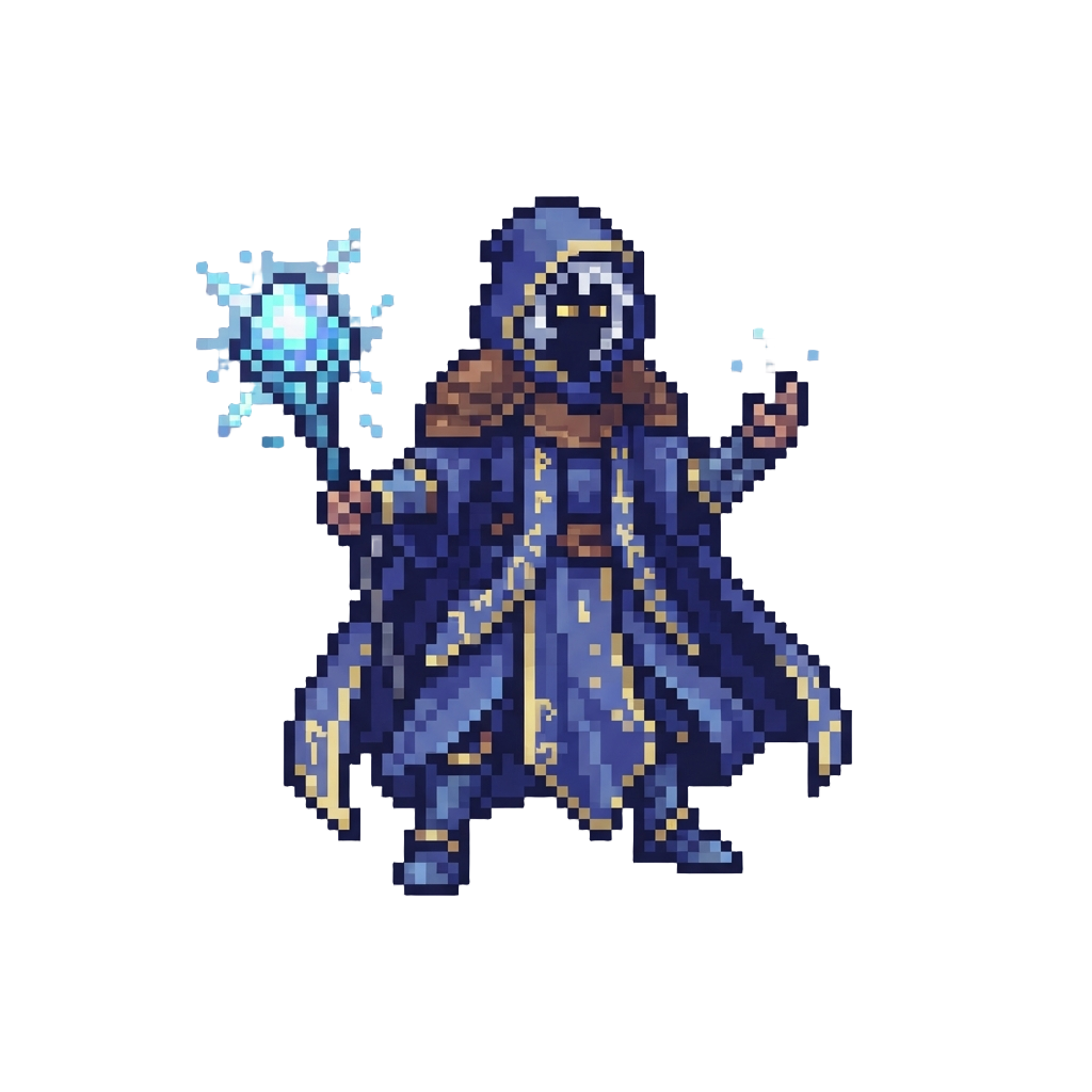 A Grand Elemental Mage Form with Floating Energy Orb and Rune Cloak