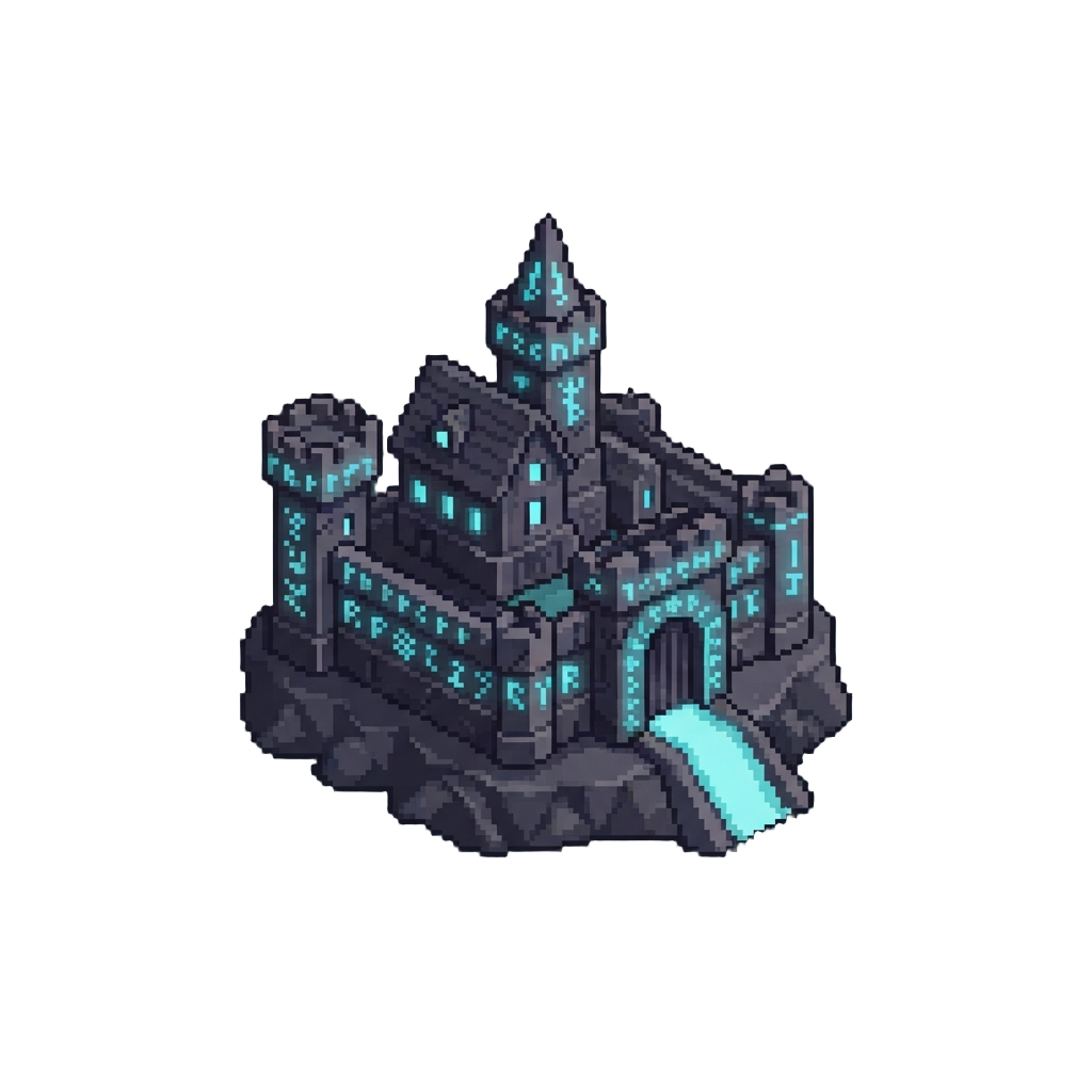 A Glowing Rune-carved Dark Citadel