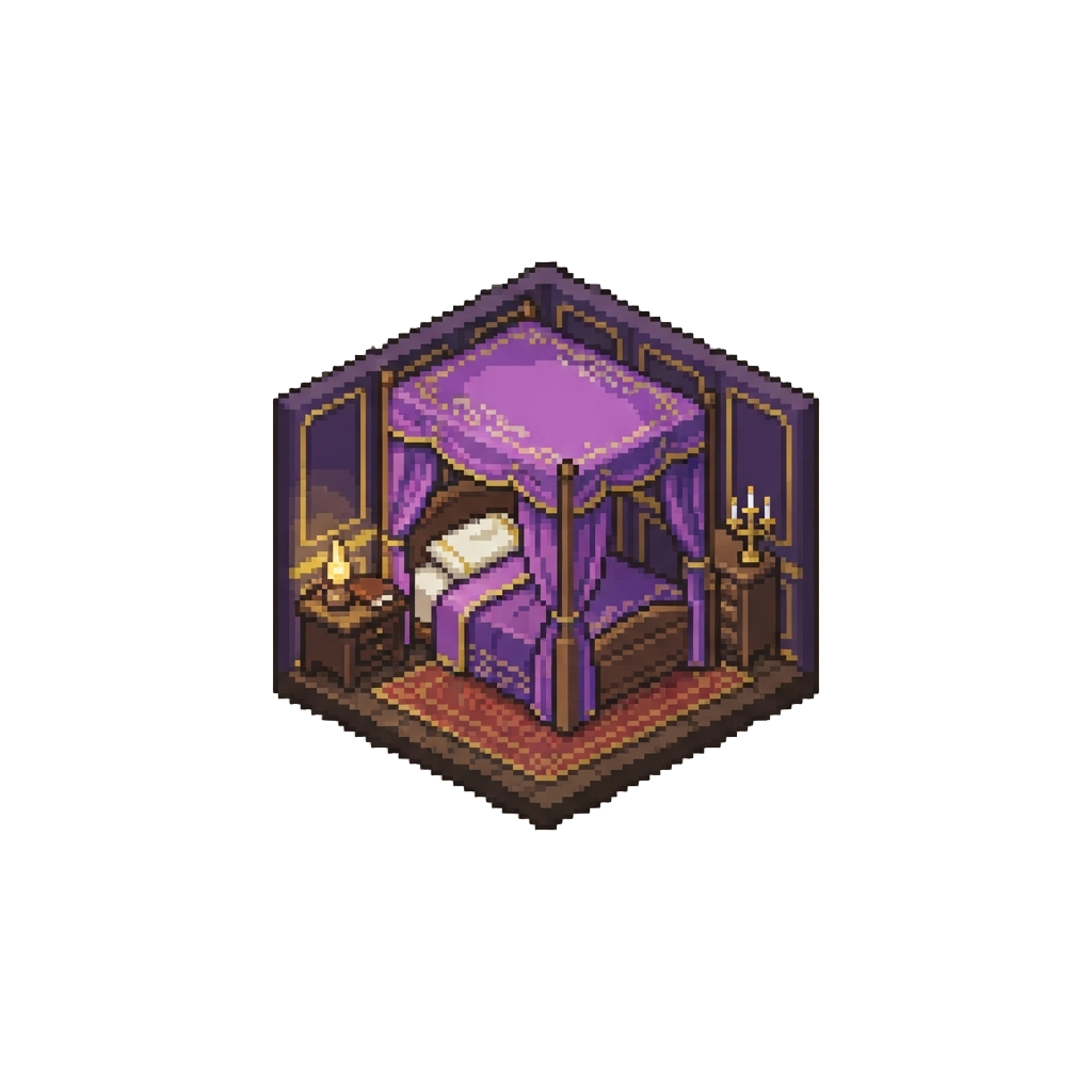 A Purple Silk-draped Bed Chamber