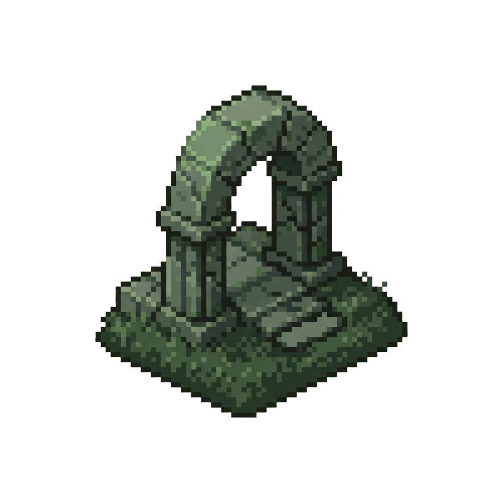 A Quiet Ancient Ruin Filled with Mossy Alien Archways