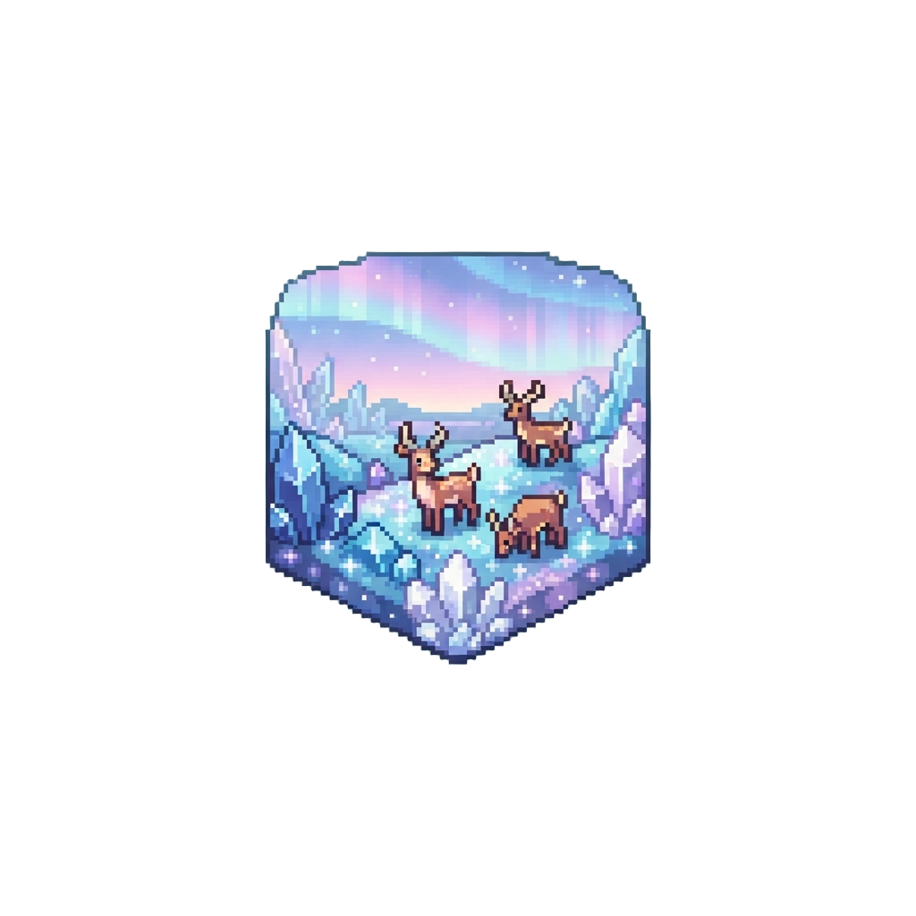 A Crystal Prairie Under Soft Pastel Aurora Skies with Majestic Stags