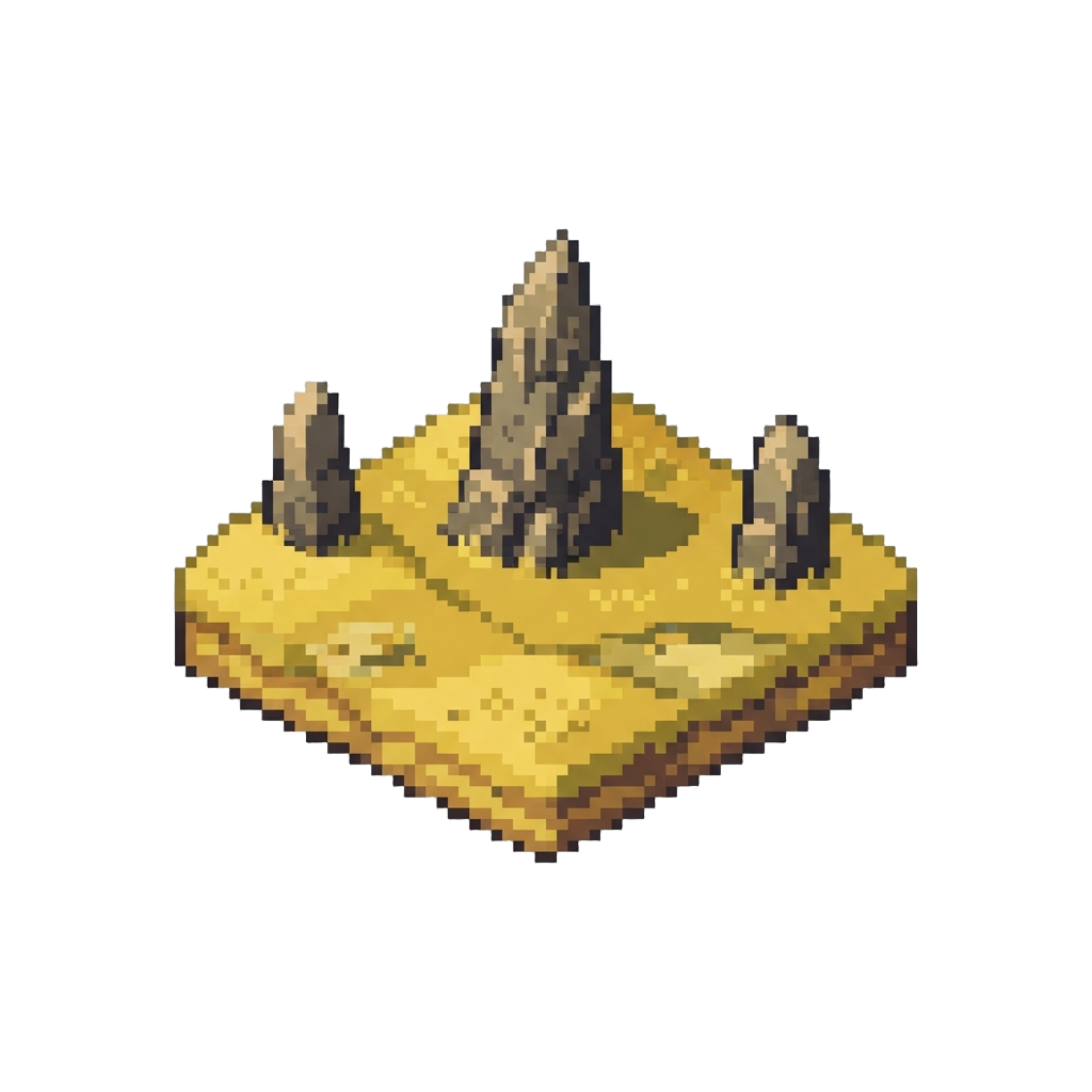 A Rolling Yellow-grass Plain with Solitary Stone Monoliths