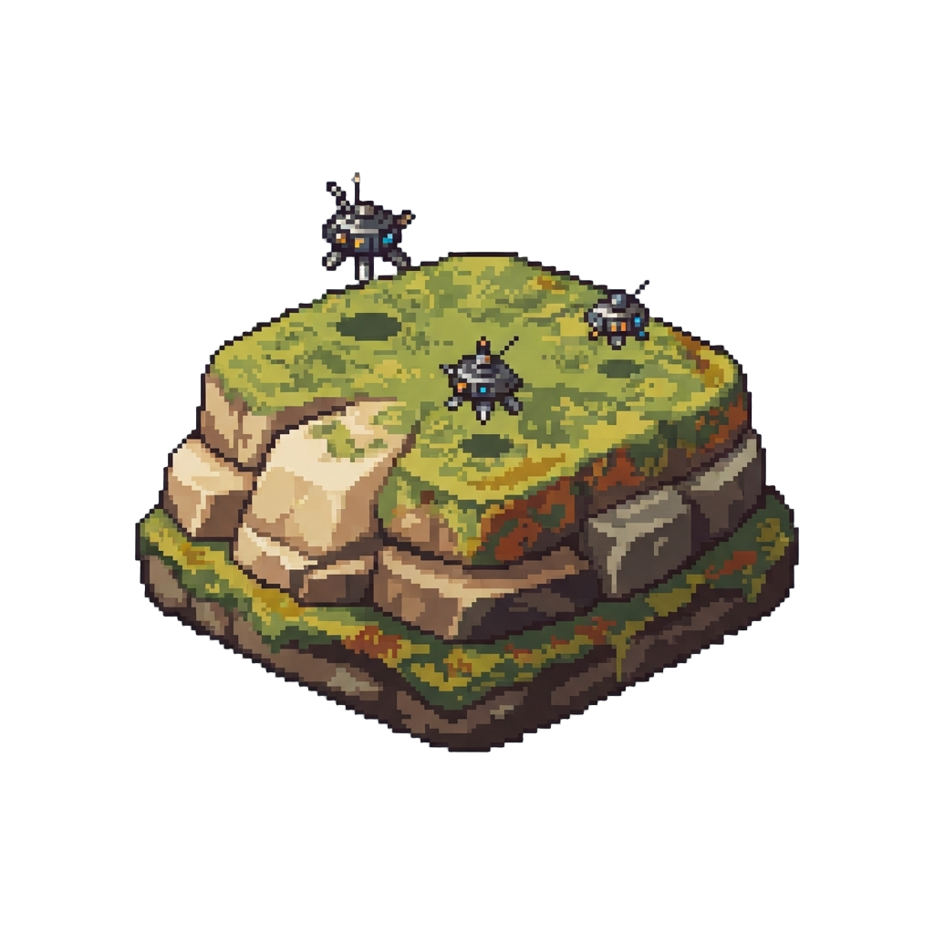 A Peaceful Lichen-covered Plateau with Hovering Survey Probes