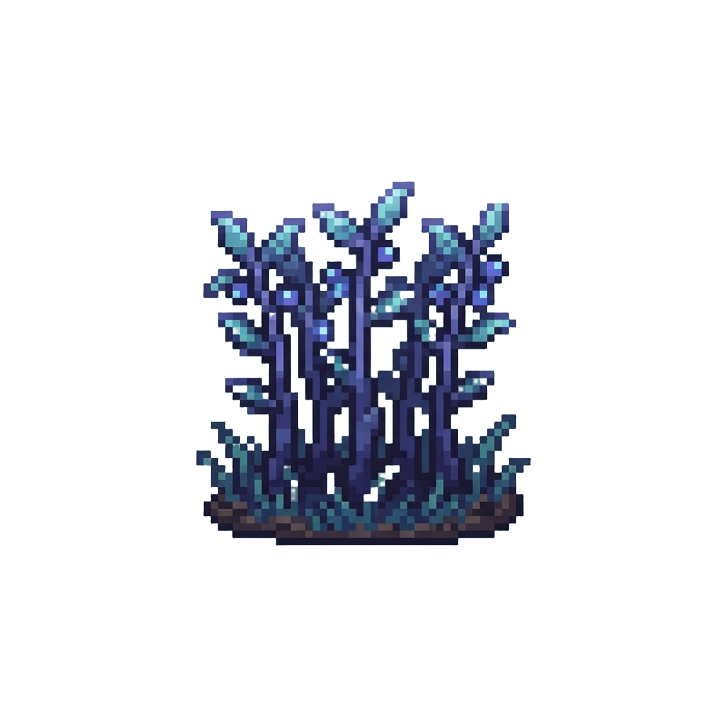 A Quiet Alien Crop Field with Strange Tall Indigo Stalks