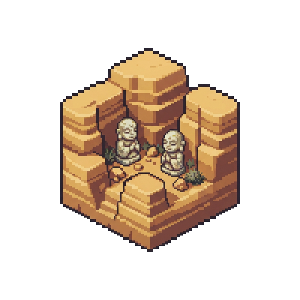 A Peaceful Golden Canyon with Ancient Benevolent Statues