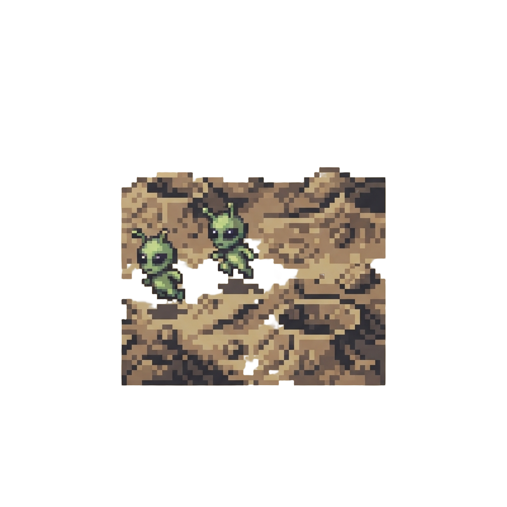 A Quiet Dusty Crater Field with Small Inquisitive Hopping Aliens