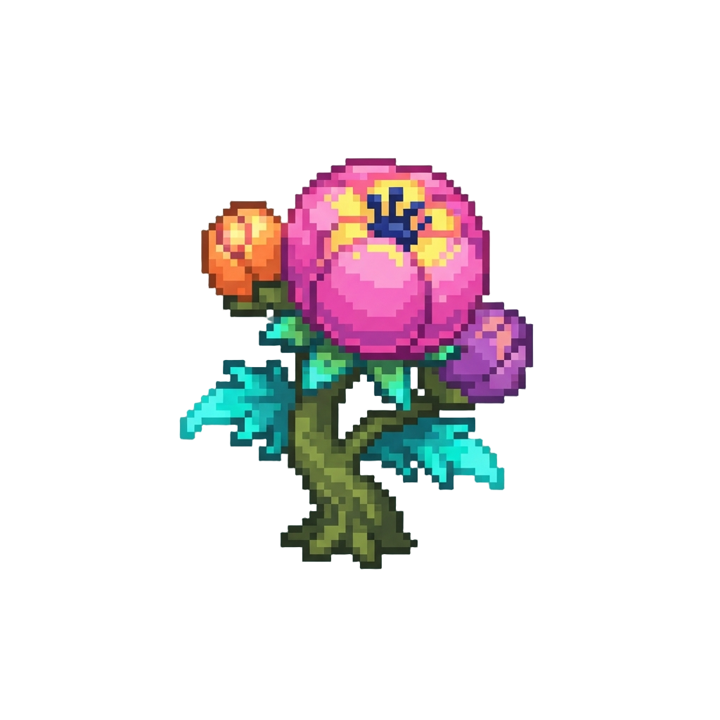 A Vibrant Alien Botanical Garden with Giant Friendly Flowers