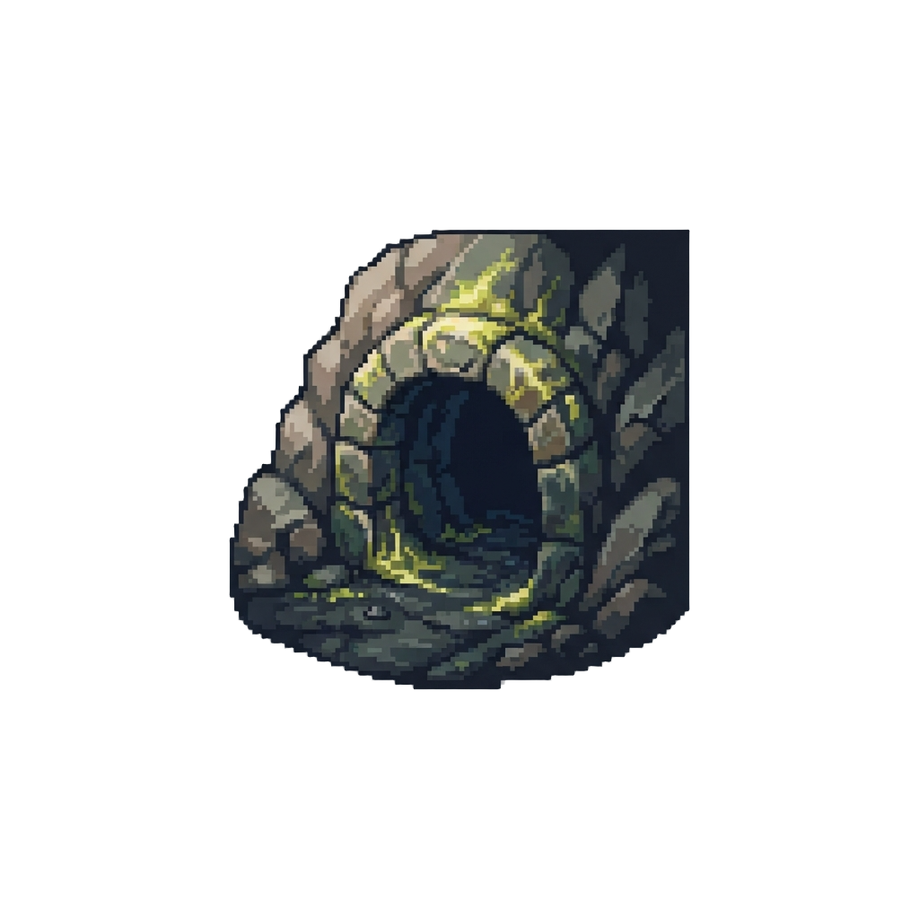 A Quiet Damp Cave Entrance with Glowing Moss Patterns