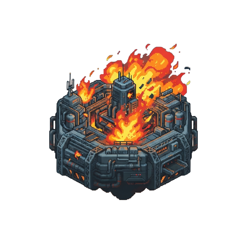 A Volatile Gas Giant Floating Platform Engulfed in Fiery Blasts