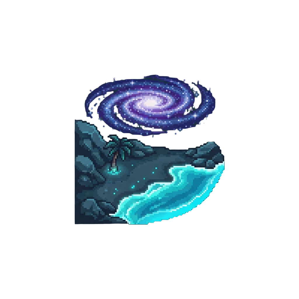 A Glowing Bioluminescent Beach Under a Glittering Spiral Galaxy