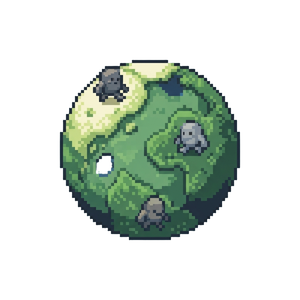 A Lush Mossy Planet with Friendly Slow-moving Rock Giants