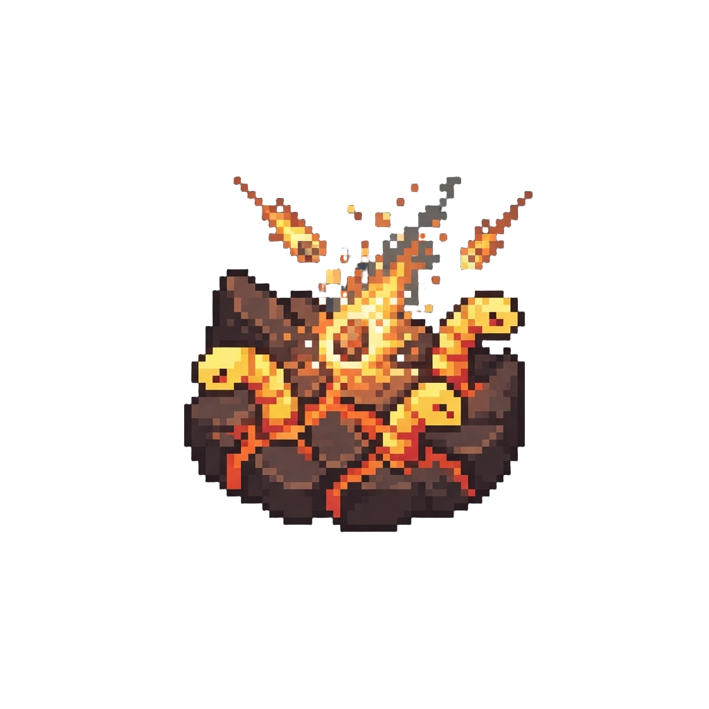 A Fiery Impact Zone with Raining Meteors and Roaring Magma Worms
