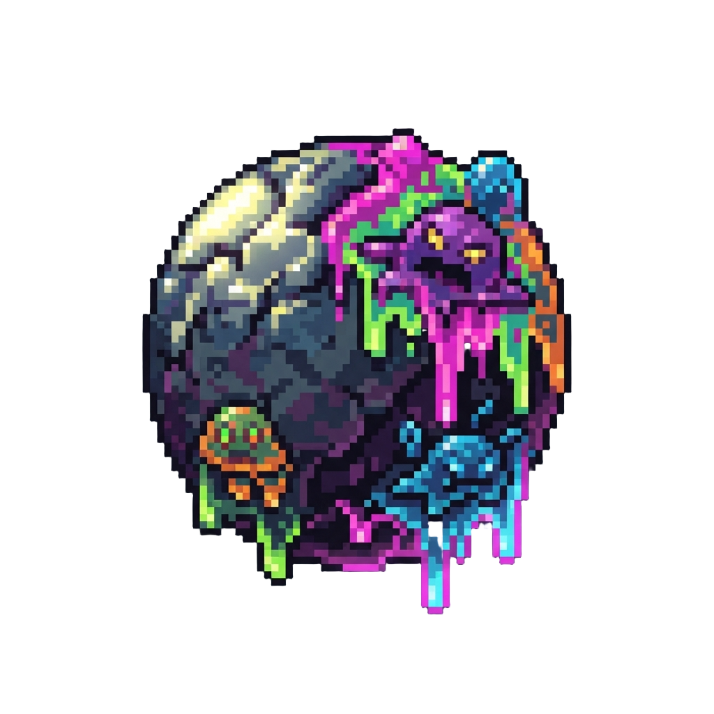 A Melting Neon-sludge Planet with Giant Hostile Slime Creatures
