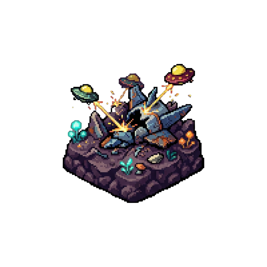 A Chaotic Retro-alien Battleground with Tiny Zapping Laser Saucers