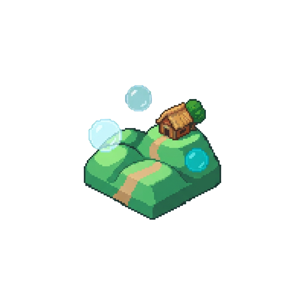 A Peaceful Rolling Hill World with Giant Harmless Bubbles Drifting by