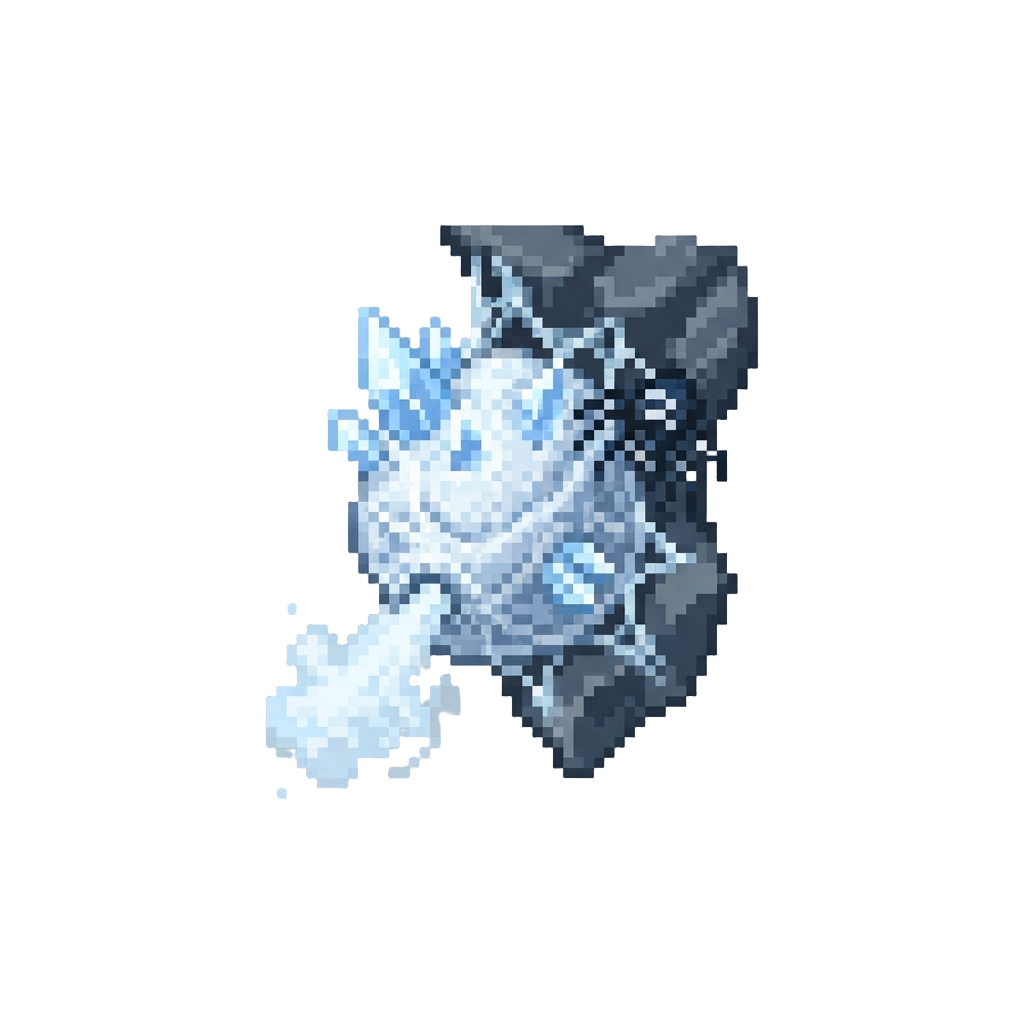 An Icy Cavern with Rapid Freezing Gas Vents and Snapping Frost-spiders