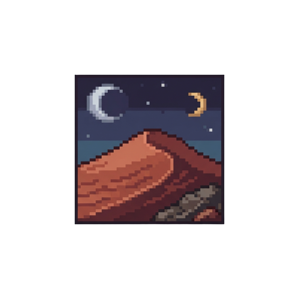 A Quiet Red-sand Dune Under a Calm Two-moon Sky