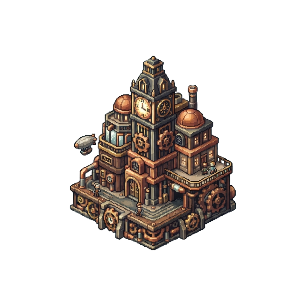 A Peaceful Steampunk Metropolis Filled with Friendly Clockwork Citizens