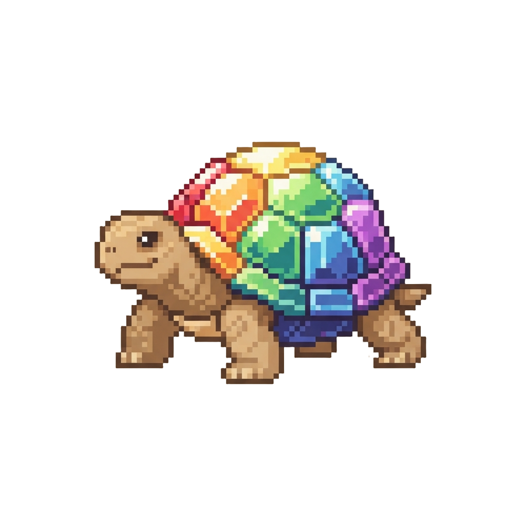 A Rainbow-hued Desert with Gentle Crystal Tortoises