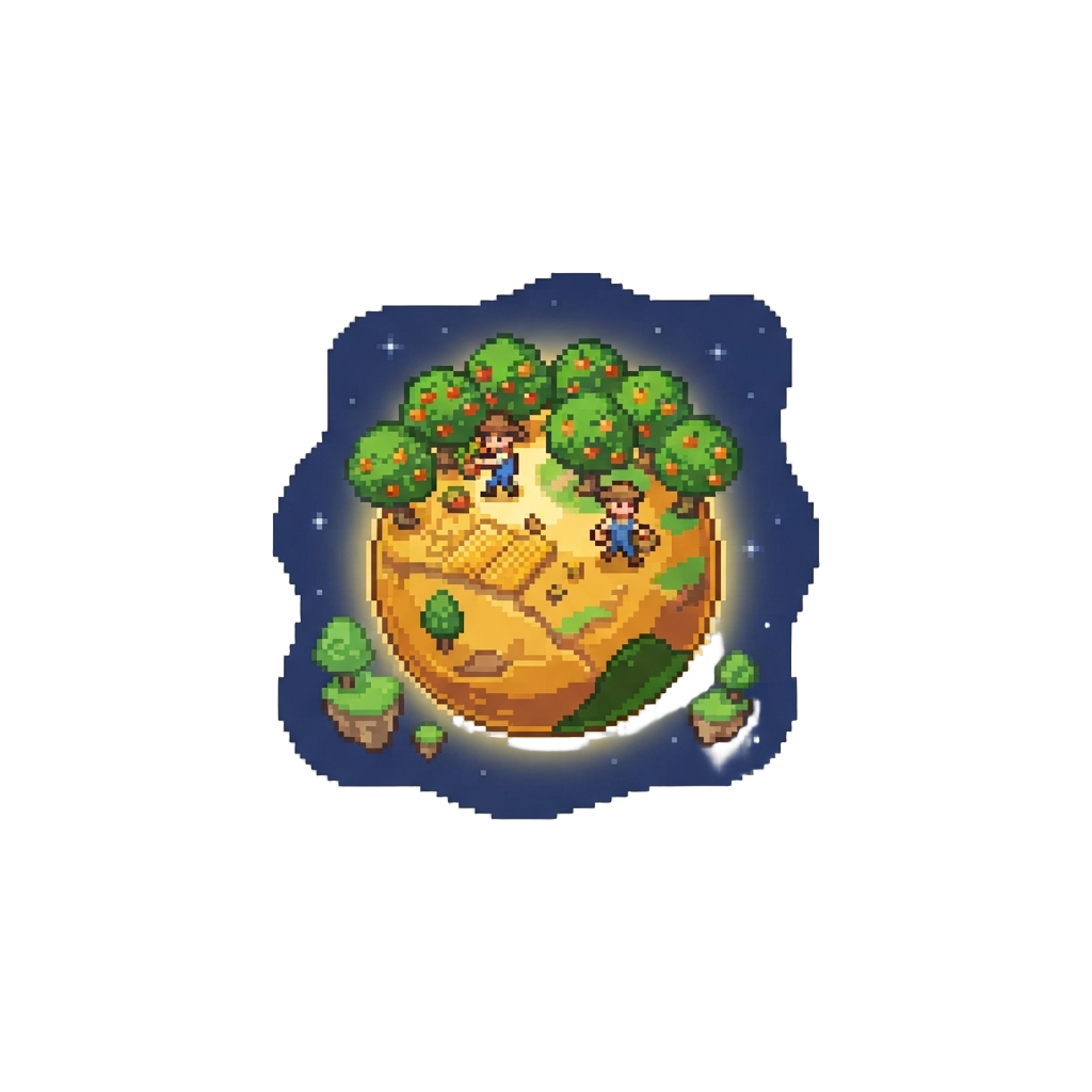 A Golden Harvest World with Floating Fruit Orchards and Cheerful Farmers