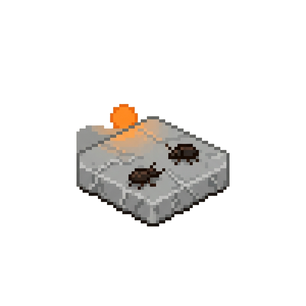 A Grey Salt Flat Under a Orange Sun with Calm Beetle-like Creatures