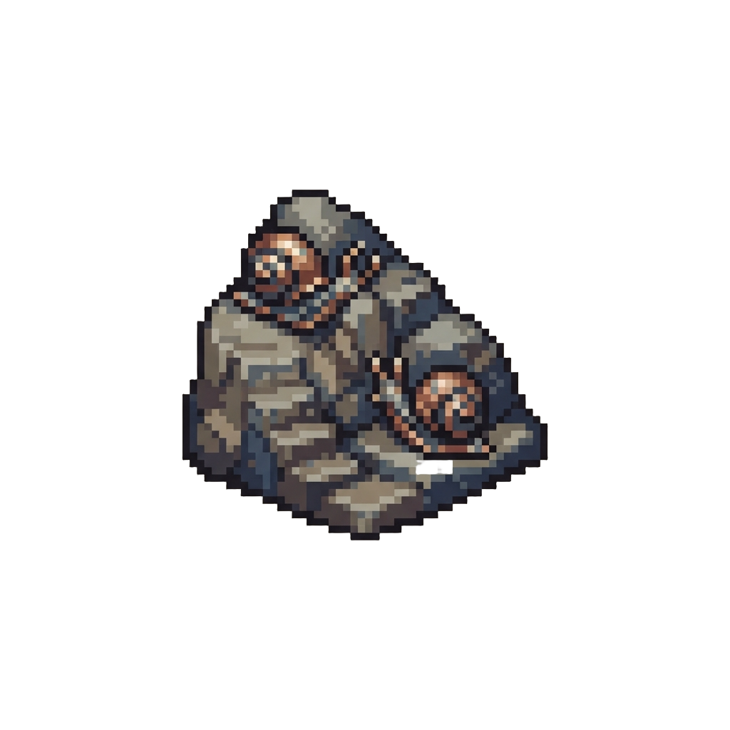 A Rocky Hillside with Slow-crawling Metallic Snails