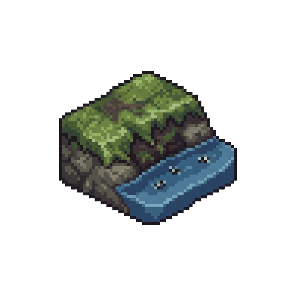 A Peaceful Mossy Riverbank with Tiny Floating Water-bugs