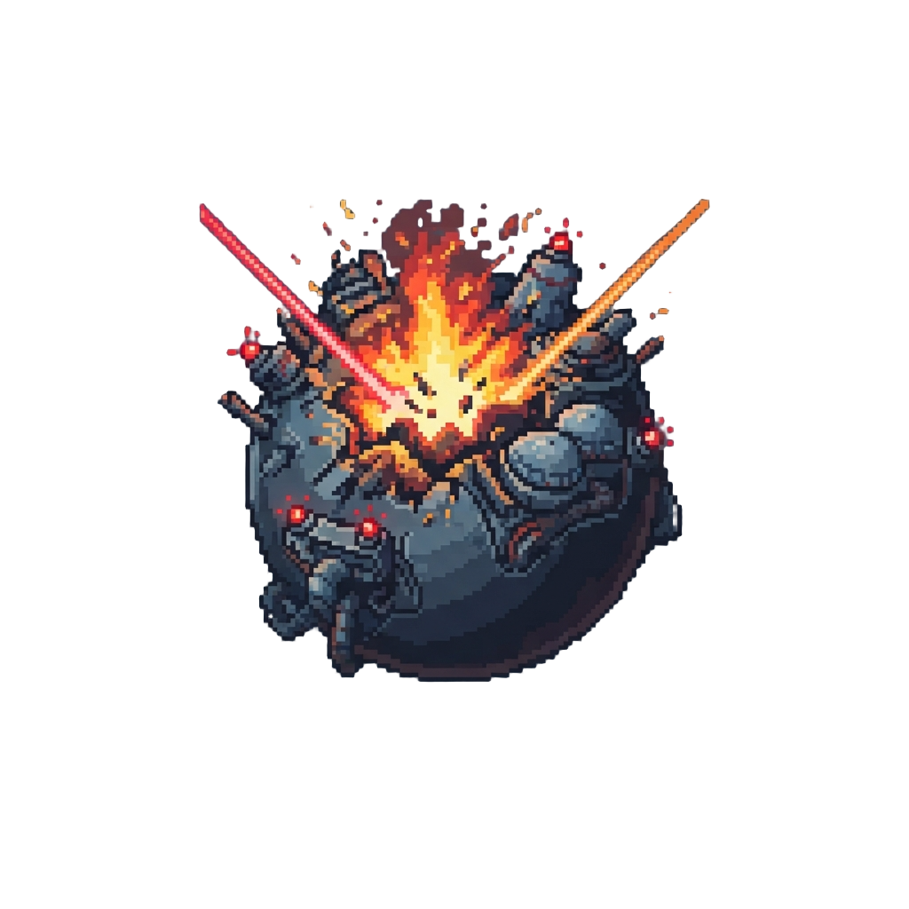 An Exploding Power Plant Planet with Red Alarm Lights and Rogue Lasers