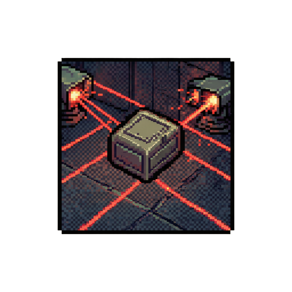 A Laser-grid Corridor on Lockdown with Turrets Opening Fire
