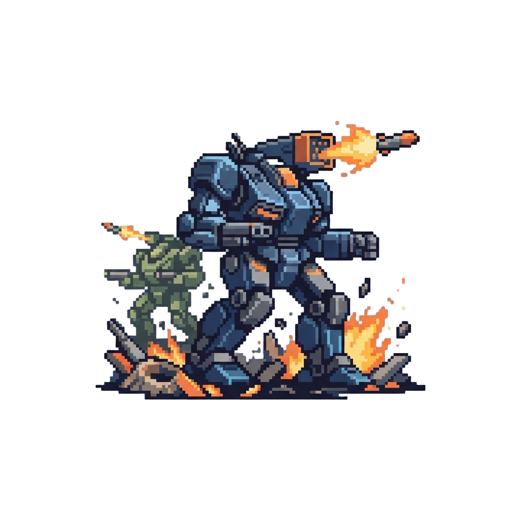 A Chaotic Mech-war Zone with Giant Walking War Machines Firing Rockets